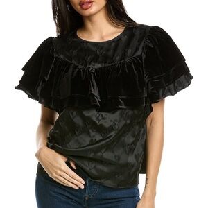 CROSBY BY MOLLIE BURCH Marian Top In Black velvet size XS ruffle hearts